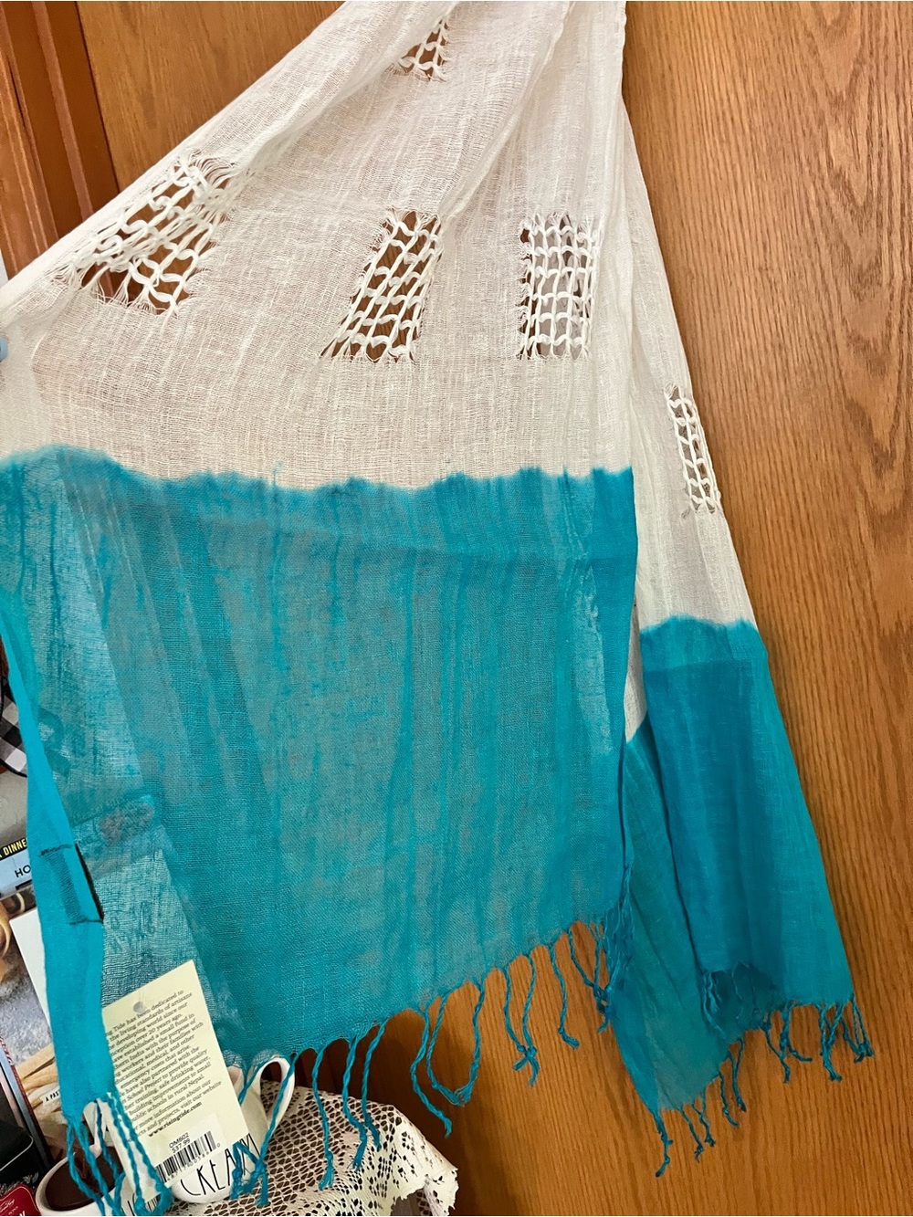 Rising Tide Turquoise and White Cotton Fringe Bath Scarf